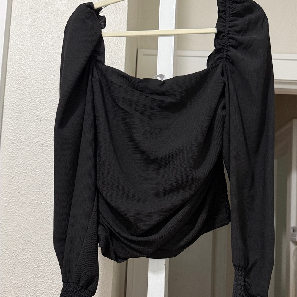 Astr Elegant Black Gathered Blouse